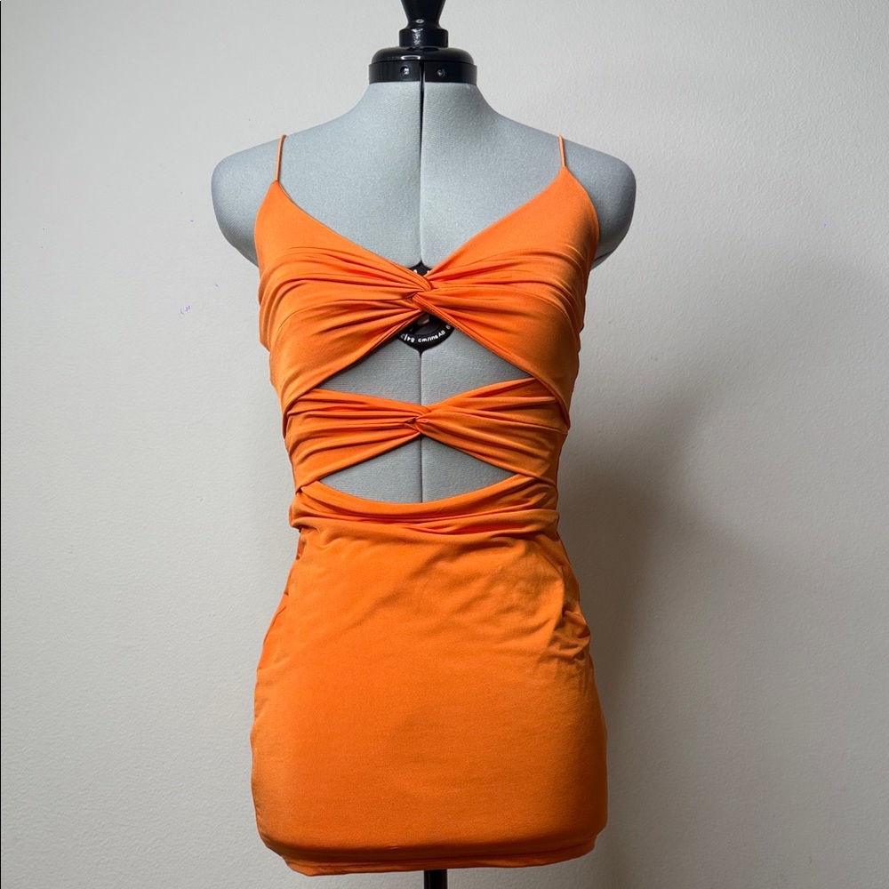 NWT Orange Cutout Twist Front Bodycon Mini Dress S